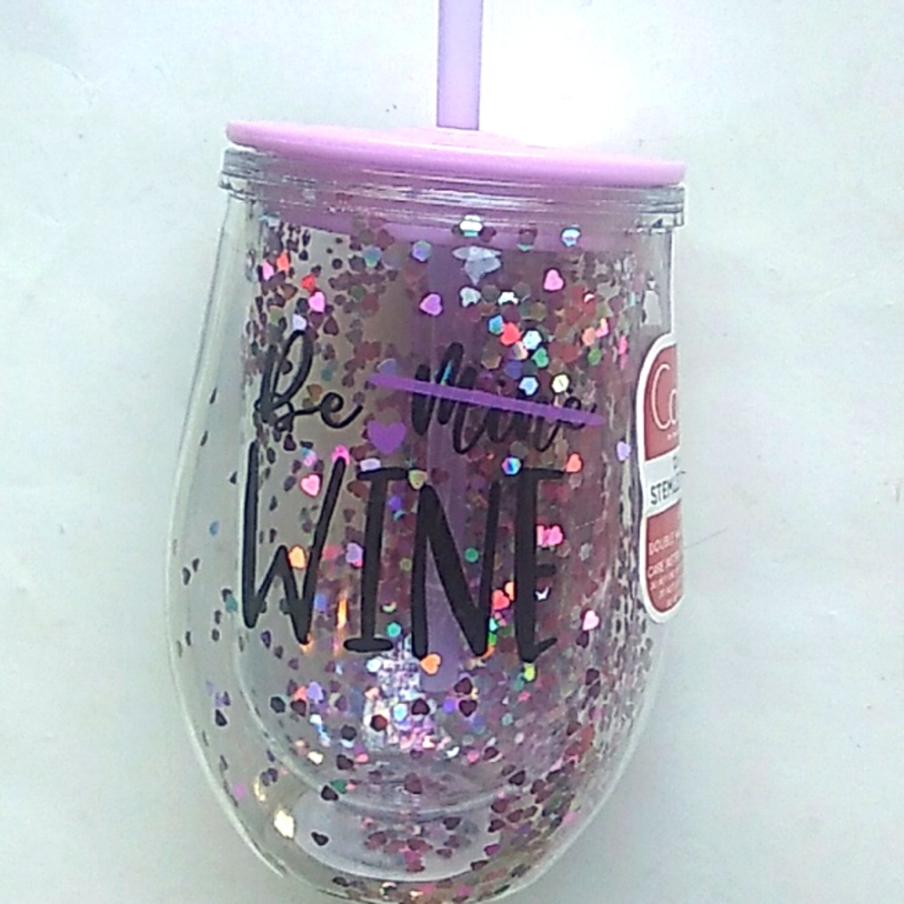 Pink sparkly Wine theme cup